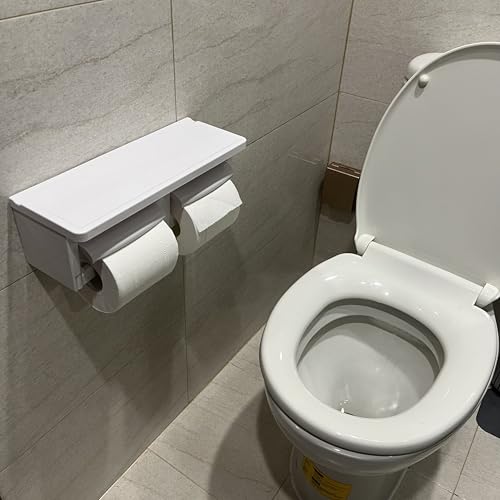 Double Toilet Paper Holder Wall Mount with Shelf- with Gear Cutter for Residential Bathrooms & Commercial Toilet Paper Dispenser for Commercial Bathroom - color: Abs White&white, size: Full