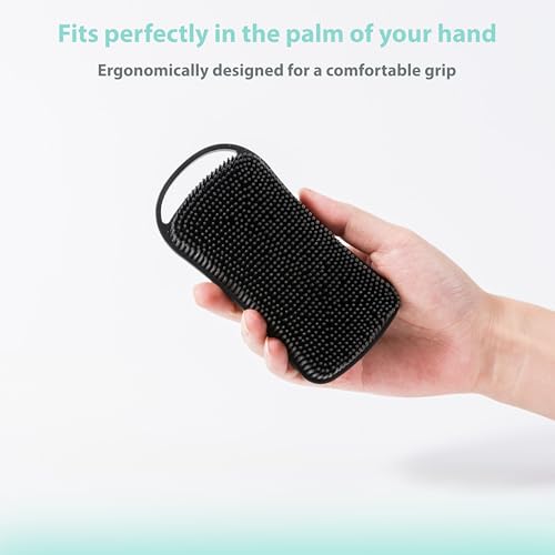 MtBoi 2 PC Silicone Body Scrubber, 2 in 1 Exfoliating Shower Bath Scrubber, Soft Silicone Loofah for Sensitive Skin, Shower Hair Scalp Massager, Easy to Clean, Lather Well (Black&Green) - color: Black&green