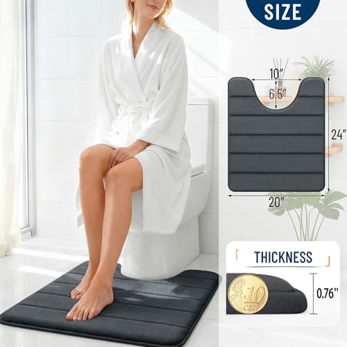 OLANLY Memory Foam Toilet Rugs U Shaped 24x20, Super Soft Absorbent Contour Bath Rugs, Quick Dry, Machine Washable Toilet Mat, Bathmat Floor Carpet, Bathroom Home Decor Accessories, Dark Gray - color: Dark Gray, size: 24" X 20" Contour Rug