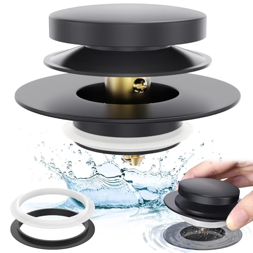 Matte Black Universal Tip Toe Tub Stopper Replacement, Pop Up Bathtub Drain Stoppers, Bathroom Bath Tub Drains Plug, Replaces Lift and Turn, Tip-Toe and Trip Lever drains for Tub, Easy Install - color: Matte Black