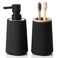 YAUKPH Bathroom Accessories Set 2 Piece Soap Dispenser and Toothbrush Holder for Bathroom Countertop Striped Black and Bamboo - color: Striped Black and Bamboo