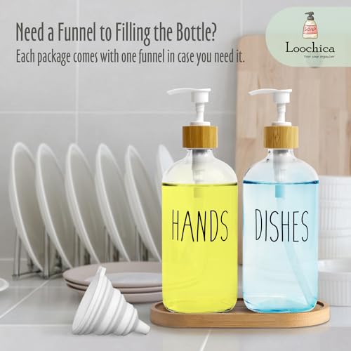 LOOCHICA Clear Glass Soap Dispenser Set with Tray, Transparent Dish and Hand Soap Dispenser Set, Refillable Reusable Apothecary Soap Pump Dispenser Bottles for Bathroom and Kitchen - color: A05-2 X Clear