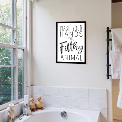 Urmoya Funny Quote Sign Black and White Bathroom Decor Wall Art 12x16 in | Wood frame, Rustic sign decoration art prints, Minimalist wall art, Ready to hang, for bathroom toilet kitchen restroom - color: Letter, size: 16"L x 12"W