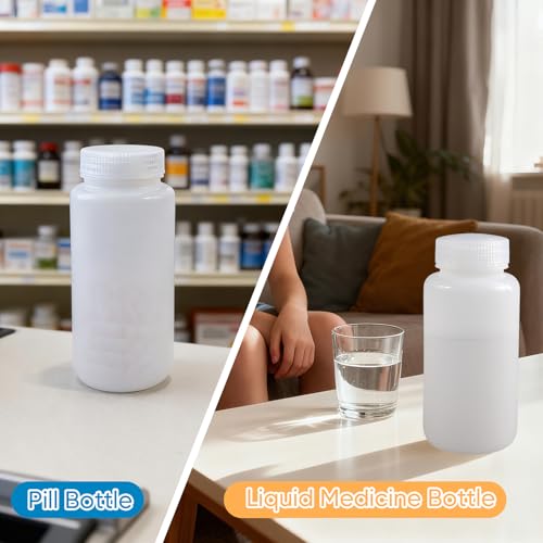 DEMORA 16 oz Plastic Bottles with Lids, Airtight Refillable Wide Mouth Travel Bottles for Toiletries, HDPE Food Grade Plastic Containers for Liquids Pill Water Sample Lab Reagent (Translucent, 2 Pcs) - color: Translucent, size: 16-oz