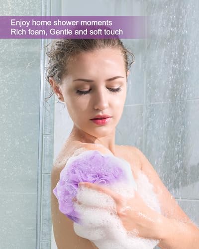 MTDLYICE Loofah Sponge, XXL Large Loofah 100g 4 Pack, Bath Sponge Soft Mesh Shower Loofah for Men, Body Scrub, Shower Pouf Bath Accessories, for Body Wash, Soap (Lavender) - style: Lavender