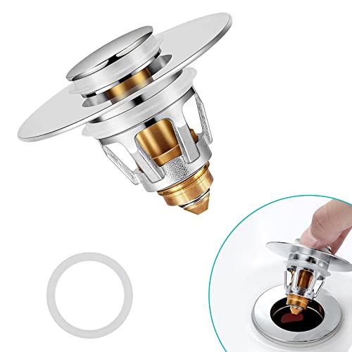 Sink Stopper, Bathroom Sink Drain Strainer with Hair Catcher, for 1.04’’~1.97’’ Drain Hole, Brass Universal Drain Cover, Pop Up Basin Plug - color: Chrome - 1.04-1.97"