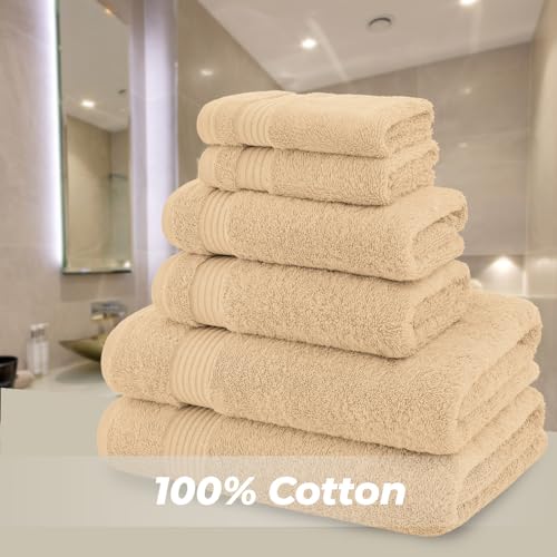 American Bath Towels 100% Cotton 6 Piece Turkish Towel Set, Ultra Soft Absorbent Bathroom Towels, 2 Bath Towel 2 Hand Towels 2 Washcloths, Beige - color: Beige, size: 6 Piece Towel Set XL