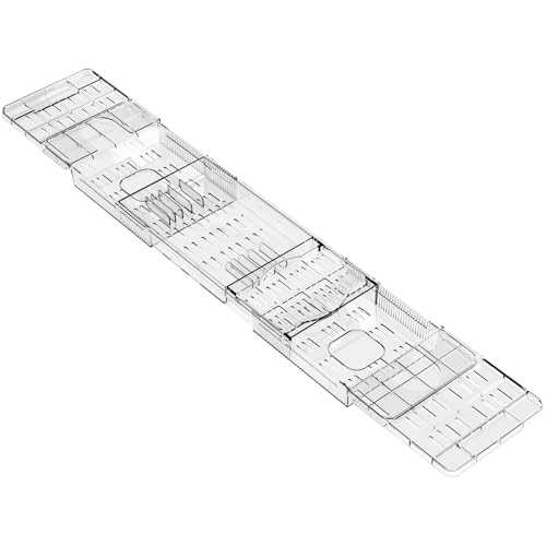 Yieach Iuxury Bathtub Trays For Tub,Expandable Bath Shelf Over Tub,Clear Bath Table,Bath Board,Bath Caddy Tray and Bath Tub Accessories for Women Relaxing With Bath Reading Book and Ipad Holder,1 Pack