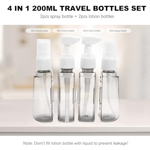 Skycase Travel Bottles - Leak Proof Refillable Tsa Approved Travel Size Toiletries, 4 in 1 Liquid Bottles Containers with Labels and Funnel Airplane Accessories Kits for Lotion Liquid (Green) - color: Green, size: 4 in 1