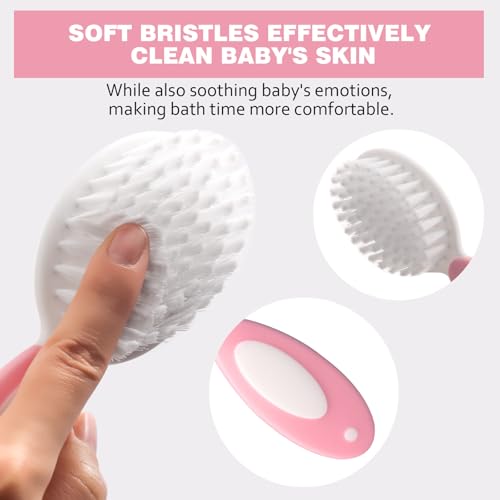 5-Piece Baby Grooming Kit with Multi-Use Storage Pouch - Infant Brush,Rounded Comb,Scissors,Nail Clippers & Emery Board -Essentials for Newborn Care & Travel Pink - color: 5pcs Pink 3