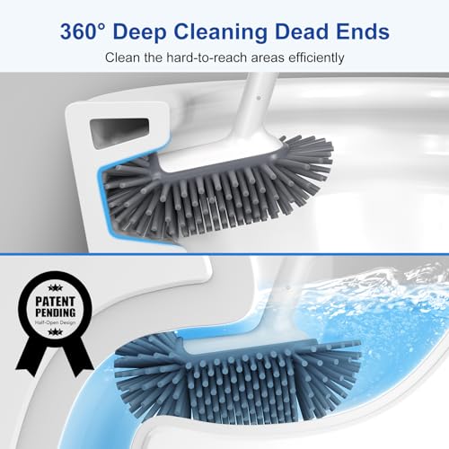 HAMITOR Toilet Bowl Brush Holder Set: Deep Cleaning Silicone Toilet Cleaner Scrubber Under Rim with Curved Bristle for Bathroom Dead Corner Clean - Modern Rv Toilet Decorative Accessories - White - color: White, size: 1Pack