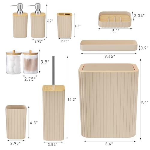 XLHOMO Bathroom Accessories Set - Elegant Beige Bathroom Set, 10PC Bathroom Accessory Set, Toilet Brush, Bathroom Trash Can - size: Bath Set, style: Beige