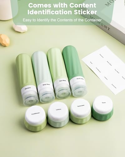 Mrsdry Travel Size Toiletries 10 Pack, TSA Approved 3oz & 1oz Silicone Refillable Containers with Clear Travel Bag - color: Water Green, size: 3oz bottle 1oz jar