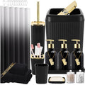 32PCS Black Bathroom Accessories Bathroom Set,Black Shower Curtain, Bath Towel Set,Hand Towel,Toilet Brush,Trash Can & 3PCS Soap Dispensera - size: Bath Set+Shower Curtain+Towel Set, style: Black