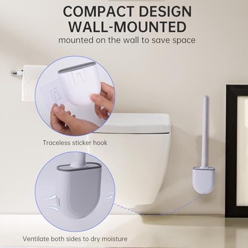 RV Toilet Bowl Brush, Toilet Brush Silicone Won't Damage Toilets, Wall Mounted Toilet Brush-Anti-Roll, Anti-Drip Design, Suitable for RV Travel Trailers and Campers, Made by RVers for RVers - color: White