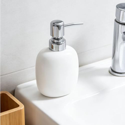 12OZ White Ceramic Soap Dispenser for Bathroom Liquid Hand Dish Pump Soap - color: Oval