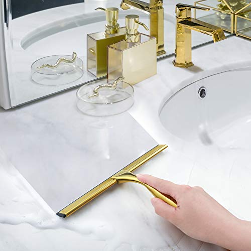 HIWARE All-Purpose Shower Squeegee for Shower Doors, Bathroom, Window and Car Glass - Brass, Stainless Steel, 10 Inches - color: Brass, size: 10-Inch