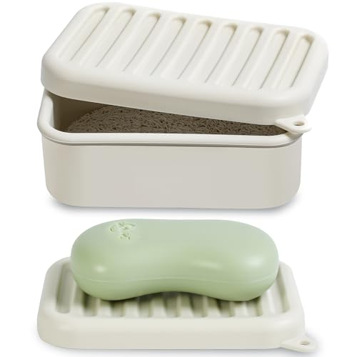 Portable Leakproof Travel Soap Case, Silicone Travel Soap Case, Compact Soap Holder with Drainage Layer, Travel Soap Holder for Camping, Gym, Outdoor (Rice-White) - color: Rice-white