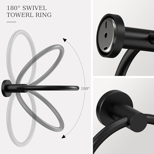 Matte Black Toilet Paper Holder Wall Mount & Towel Holder, Bathroom Hardware Set-SUS304 Stainless Steel Double Post Pivoting Tissue Roll Holder and Hand Towel Ring Set for Bathroom, RV - color: Matte Black
