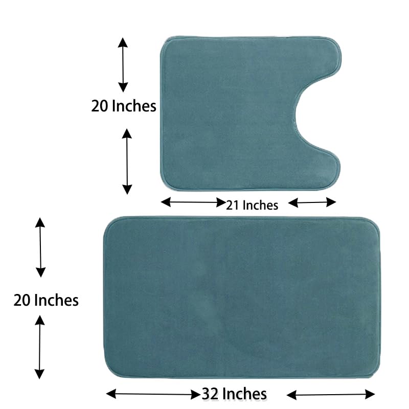 Madeals Memory Foam Bathroom Toilet Rug Set 4 Piece with Toilet Lid Cover and Tank Covers Teal Blue