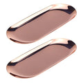 Dnyta 2Pcs Stainless Steel Decorative Tray, Decor Jewelry Dish Rose Gold Bathroom Decor Makeup Serving Trays for Dresser, 9 x 3.7in Cosmetics Home Decor for Keys Watch Wallet Trinket (Oval, Rose Gold) - style: Oval rose gold style (2pcs)