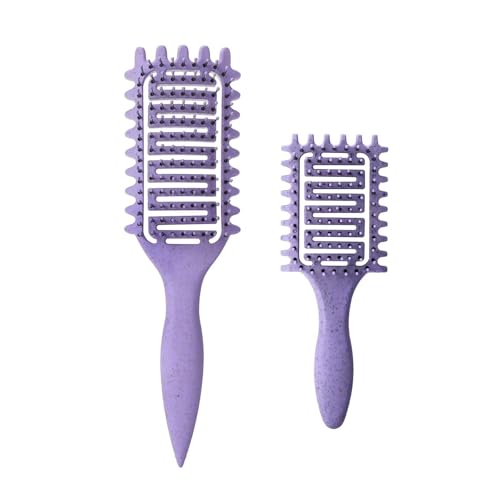 Curl Defining Brush for Curly Hair, Vented Detangling Hair Brush for Wet and Dry Styling, Curved Brush for Shaping and Smoothing Curl Clumps, Lightweight Hair Brush (2Pcs Purple) - color: 2Pcs Purple