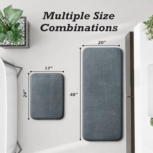 HUXMEYSON Bathroom Rugs Sets 2 Piece, Non-Slip & Quick Dry Bath Mat Set, Ultra Soft Velvet Bath Rugs for Bathroom, Toilet and Shower Floor, Grey - color: Grey, size: 17"x24"+20"x48"