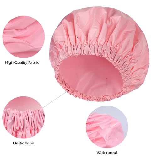 Shower Cap for Women Reusable Waterproof, Large Bath Cap with Elastic Band, Hair Caps for Long Hair and Braids, Pink - color: Pink