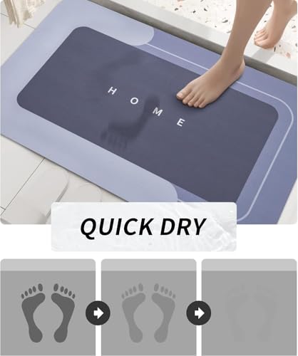 Housego Absorbent Bath Mat Magic Rug, Quick Drying Magic Bath Mat Non-Slip Floor Rug Rubber Backed for Bathroom Kitchen Shower Sink, Water Absorbent (1PC, 16.93''x26.77'', Blue) - color: Blue, size: 1'5" x 2'3" (Rectangular)
