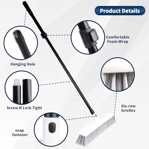 Heavy Duty Push Broom Outdoor & Rubber Floor Squeegee Set with 63 Inch Extra Long Telescoping Handle, Deck Brush, Concrete, Garage & Shop Broom, Squeegee for Floor, Tile & Glass