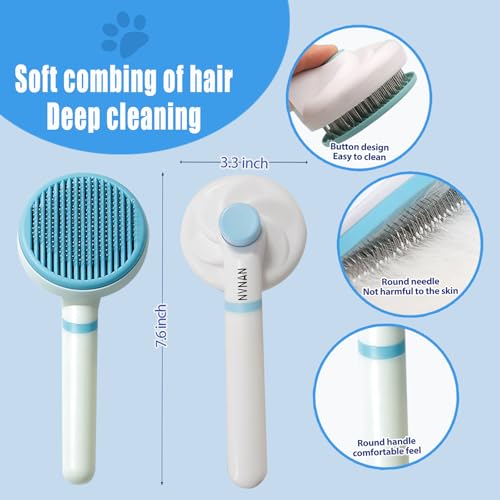 NVNAN 5-Piece Dog Grooming Brush Set with Grooming Gloves | Includes deshedding comb, shampoo brush, and pet hair removal tools for shedding, bathing, and brushing - color: Blue-4