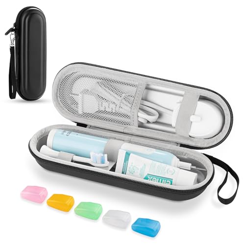 Toothbrush Travel Case for Oral B/Oral-B Pro 1000 1500 5000 7000 & Philips Sonicare 4100 1100 5300 5100 6100/iO Electric Toothbrush, Hard Protective Storage Bag (Black case with toothbrush cap) - color: Black case with toothbrush cap