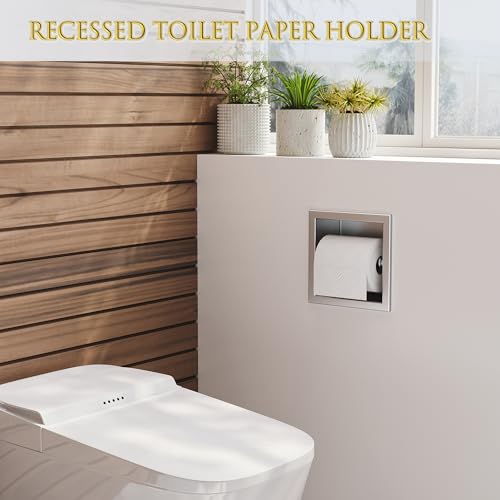 Neodrain Recessed Toilet Paper Holder, Brushed Toilet Paper Holder Built-in, Stainless Steel Recessed Tissue Paper Roll Holder, in Wall - color: Brushed, size: 6X6In