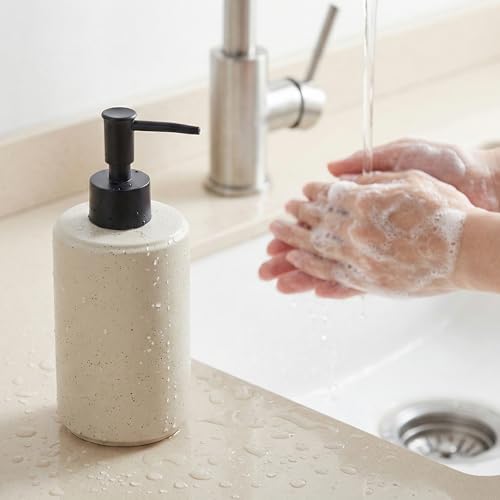 Ceramic Soap Dispenser, 14oz Rustic Dish Hand Soap Dispenser for Bathroom & Kitchen, Speckled Liquid Soap Pump Bottle for Shampoo, Lotion, Conditioner, Modern Farmhouse Bathroom Decor - color: Speckled-cream