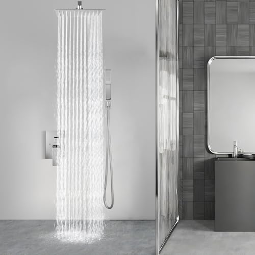 Aolemi Shower Faucet Set Rain Shower System with Handheld Spray Bathroom Shower Combo Rough-in Valve and Shower Trim Kit Included Polish Chrome 16 Inch Wall Mount Shower Head - color: Polish Chrome, size: 16 Inch Wall Mount Shower Head