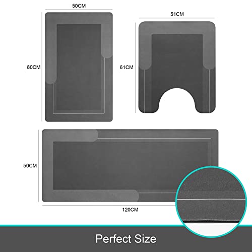 HelloTree 3PCS Bath Mat Rug Rubber Non Slip Quick Dry Rug Sets Super Absorbent Thin Bathroom Rugs Fit Under Door Dark Grey Washable Bathroom Floor Mats for in Front of Bathtub, Shower Room, Sink - color: Dark Grey, size: 20" X 32" + 20" X 47"+ U Shape 20"