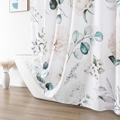 QiyI 72x72 White Floral Shower Curtain, 3D Embossed Butterflies, Waterproof Fabric, Set with Hooks - color: Cream Flowers, size: 72"W x 72"L (Pack of 1)