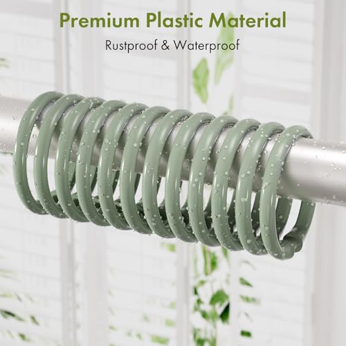 Amazer Plastic Shower Curtain Rings, 24 Pcs Shower Curtain Hooks, O Shape Sage Green Shower Curtain Hooks Rings, Easy to Snap Closure, Shower Hooks for Shower Curtain and Liner Bathroom - color: Sage Green, size: 24 Pack
