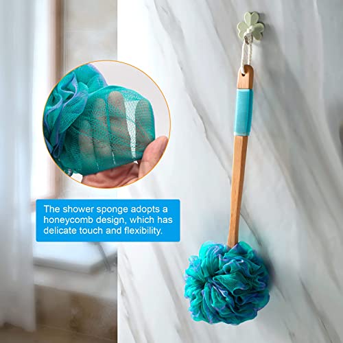 AmazerBath Shower Sponge Loofah Back Scrubber, PE Soft Mesh Loofah Body Scrubber with Long Wooden Handle, Bath Sponge for Men Women (Green) - style: Green