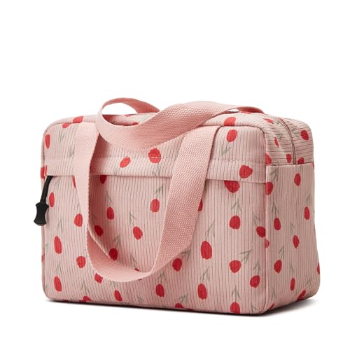 Large Makeup Bag for Women Corduroy Cosmetic bag Make up Bags Zipper Pouch with handle Cosmetic Organizer Toiletry Bag for Travel Storage - color: 29-Tulip Pink