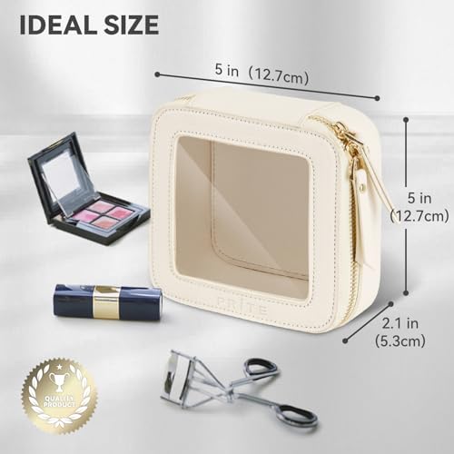 Prite Small Makeup Bag for Women Portable Clear Makeup Bag Cute Mini Waterproof Travel Cosmetic Bag with Gold Zipper for Car Essentials(Beige) - color: Beige, size: Mini - Single Layer