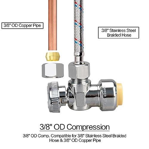 Angle Stop Valve, 1/2" PTC Input, 3/8" OD Compression Output | for Kitchen, Faucet, Toilet Valves - size: 1×Angle