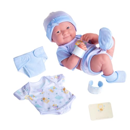 8 piece Layette Baby Doll Gift Set | JC Toys - La Newborn Nursery | 14" Life-Like Smiling Doll w/ Accessories | Blue | Ages 2+ - color: Smiling Blue