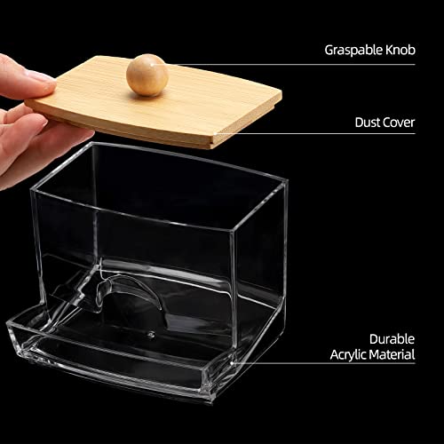 Tbestmax 2 Pack 10oz Qtip Holder Dispenser with Bamboo Lids, Big Clear Bathroom Organizer Accessories Decor for Storage-Qtips Cotton Ball Holder Apothecary Jars, Cotton Swabs, Floss Container - color: 2Pcs-Brown