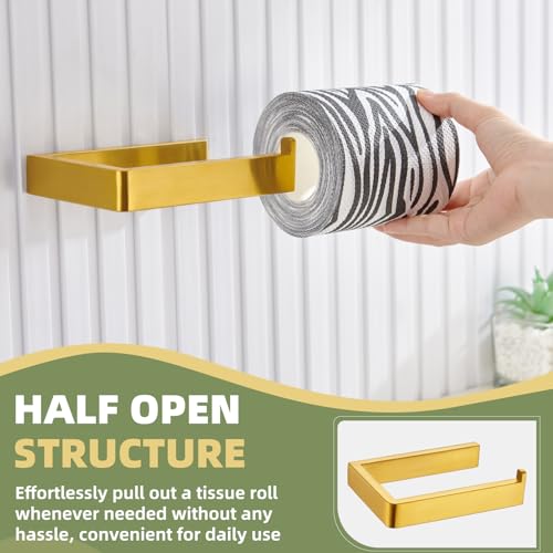 APLusee Brushed Gold Toilet Paper Holder, 304 Stainless Steel Tissue Roll Hanger, Wall Mount - color: Brushed Gold