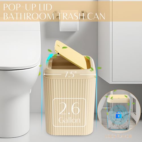 17PCS Bathroom Accessories Set, Beige Bathroom Set Bathroom Accessories Set with Trash Can, Toilet Brush, Toothbrush Holder, Qtip Holder & 3PCS Soap Dispenser - size: Bath Set with Press-Top Trash Can, style: Beige