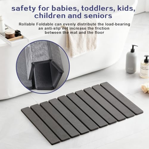 23.6 Inch Foldable Stone Bath Mat, Absorbent Diatomaceous Earth Mat, Dark Grey Easy Clean Rollable Stone Bath Mats for Bathroom, Non-Slip Quick Dry Drying Mat for Kitchen Outdoor Use - color: Dark Grey, size: 1'3" x 1'11" (Rectangular)
