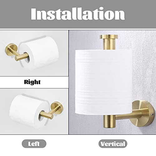 Brushed Gold Bathroom Hardware Set, Gold Toilet Paper Holder Towel Ring and 4 Robe Hooks Hand Towel Holder Bathroom Accessories Kit Wall Mount Stainless Steel, 6 Pieces