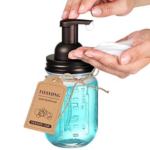 Amolliar Mason Jar Foaming Soap Dispenser, Rustproof Stainless Steel Lid, BPA Free Foam Pump, with Chalkboard Labels, Rustic Farmhouse Decor, Hand Soap Dispenser Bathroom Accessories, Bronze (1 Pack) - color: Bronze, size: 1 Pack