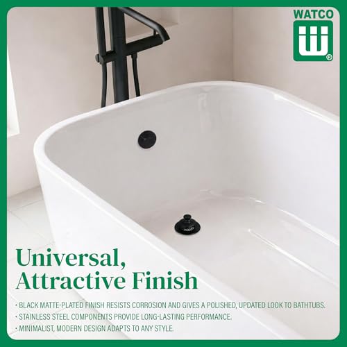 Watco Universal NuFit Push Pull Stopper, Silicone, 3/8 in. to 5/16 in. Combo Pin, Friction Pin, Grid, Universal Bath Tub Drain Stoppers, Easy Install, Hair Catcher, Replacement Tub Drain, Matte Black - color: Matte Black